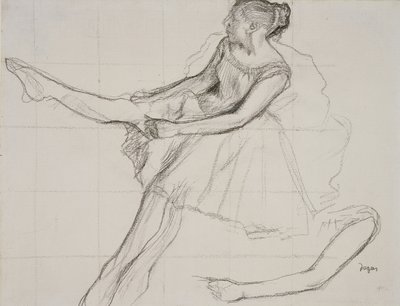 Tänzerin, die ihre Strumpfhose anpasst, um 1880 von Edgar Degas